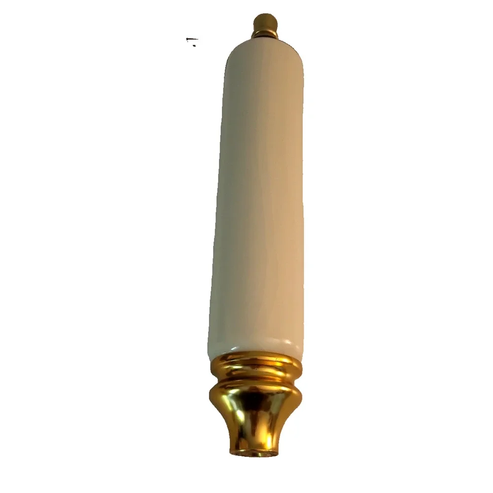 PLAIN UNBRANDED PEARL WHITE BEER TAP HANDLE GOLD TRIM EAGLE METAL TOP 3D 12
